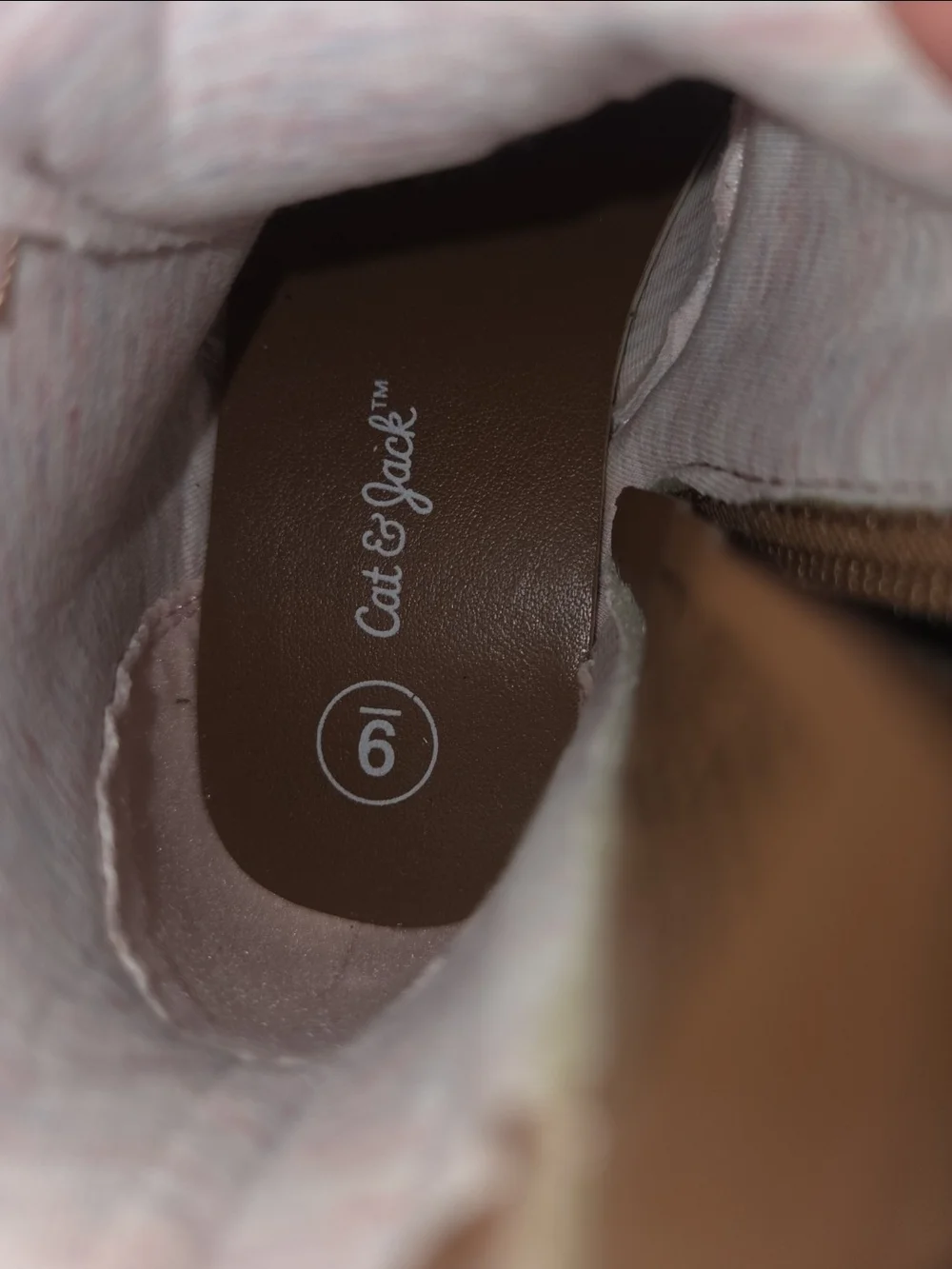 Cat & Jack Tan Girls' Ankle Boots with Light Pink Laces